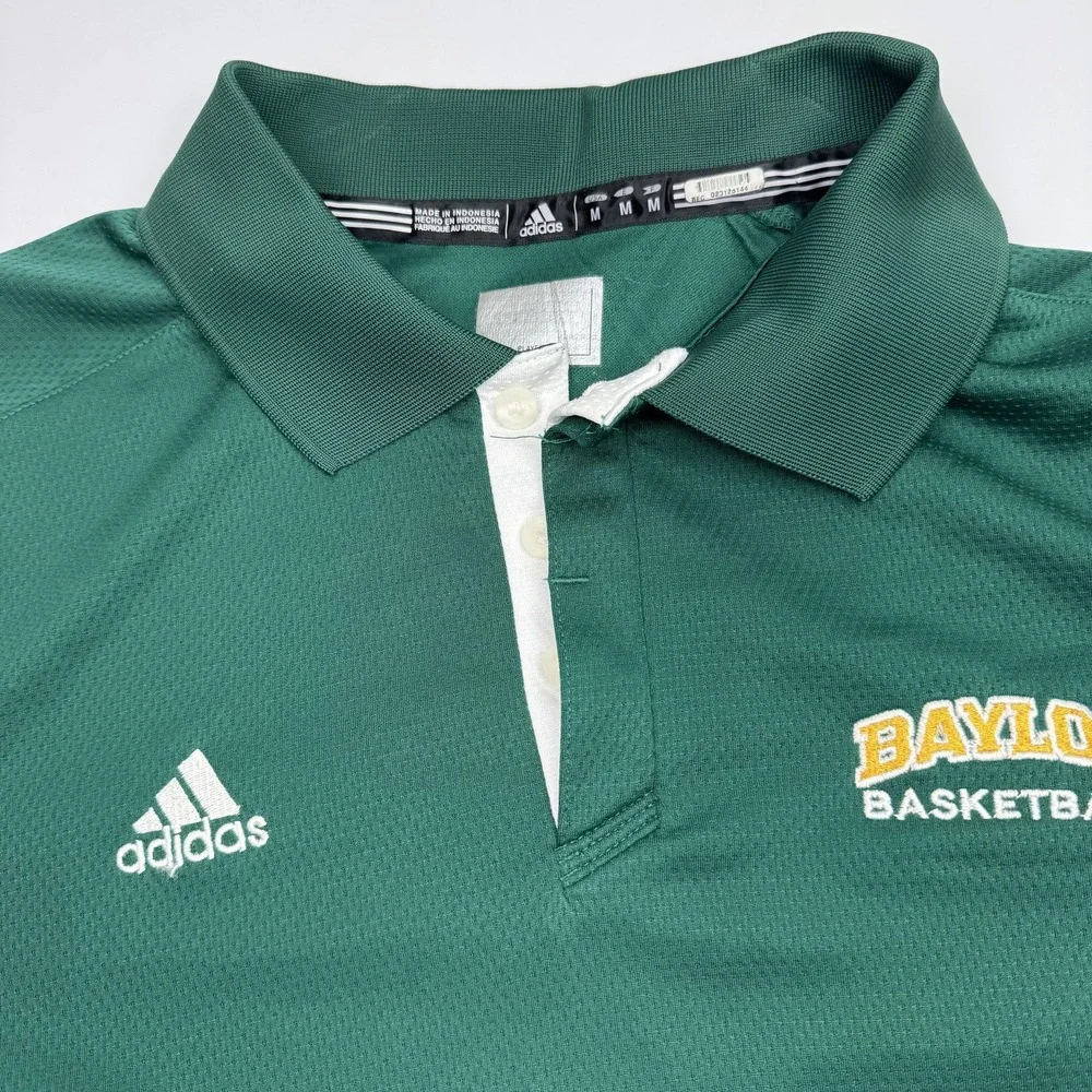 Baylor Bears Shirt Polo Mens Medium Green NCAA Basketball Adidas Short Sleeve